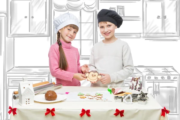 Niños haciendo galletas de Navidad — Foto de Stock