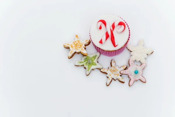 New Year cupcake and cookies — Stock Photo, Image