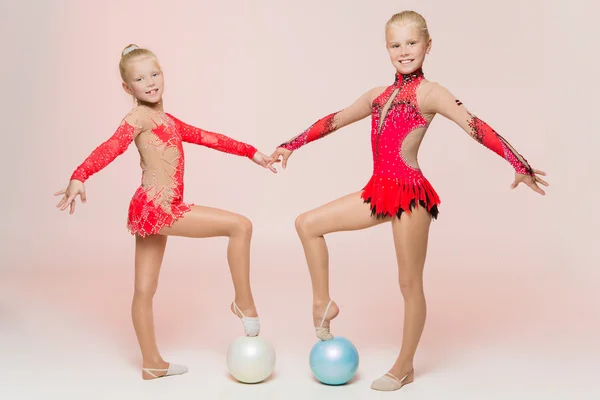 Two cute artistic gymnasts — Stock Photo, Image