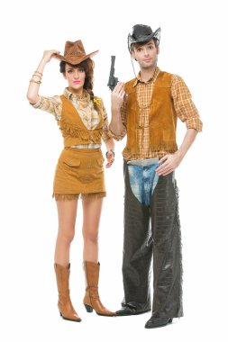 Kovboy ve silahla cowgirl
