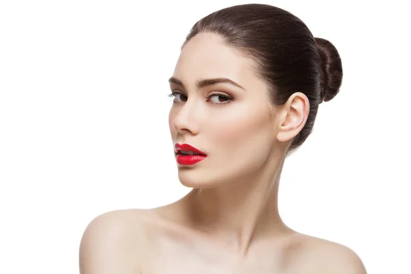 Beautiful girl with bright red lips — Stock Photo, Image