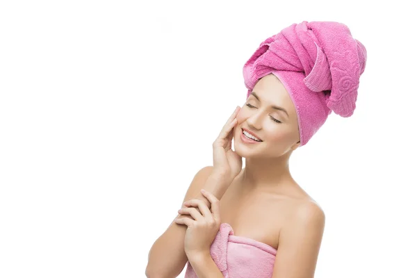 Girl in pink towel — Stock Photo, Image