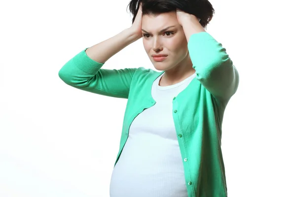 Pregnant woman, depression, headache, waiting period. — Stock Photo, Image