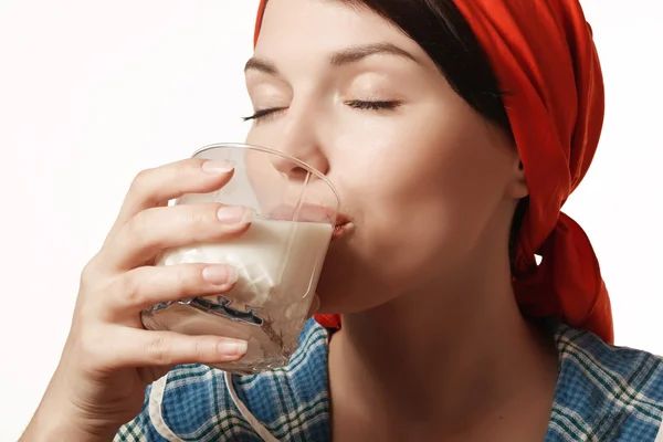 Girl drinks milk — Stock Photo, Image