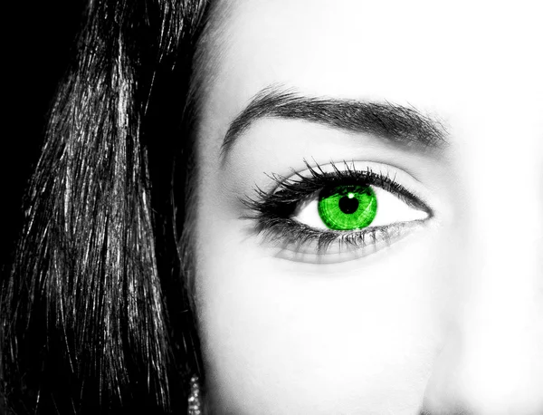 Ojo verde mujer con pestañas extremadamente largas — Foto de Stock