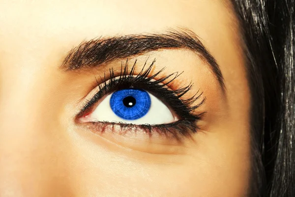 Frau blaues Auge mit extrem langen Wimpern — Stockfoto