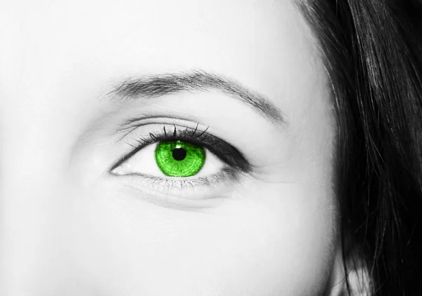 아름 다운 통찰력 녹색 여자의 눈을 봐 — 스톡 사진