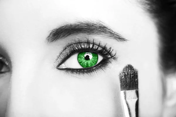 Красивый проницательный взгляд зеленые глаза женщины — стоковое фото
