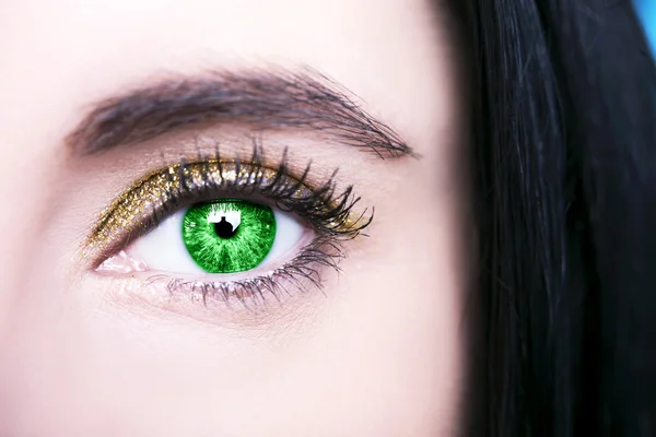 Belo olhar perspicaz olhos de mulher verde — Fotografia de Stock