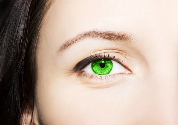 Belo olhar perspicaz olhos de mulher verde — Fotografia de Stock