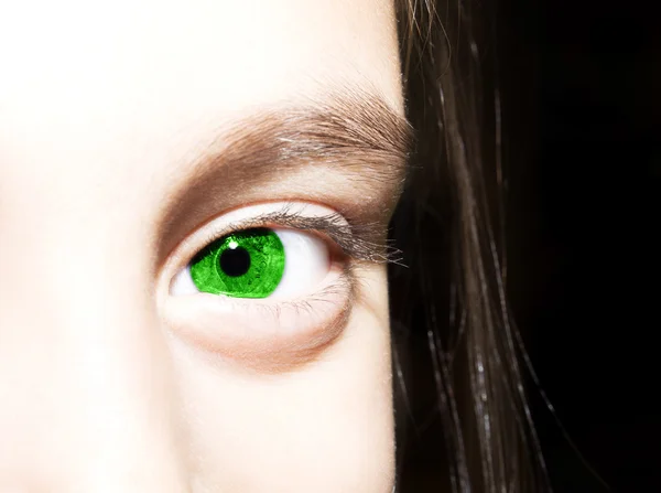 Macro Close up portrait of young girls green  eyes. — Stock Photo, Image