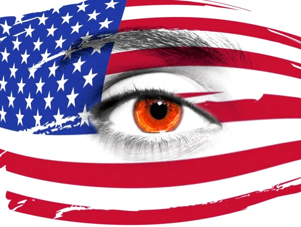 USA flag painted on woman face — Stock Photo, Image