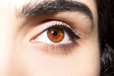 Güzel yorum içeren görünüm kahverengi kadının göz