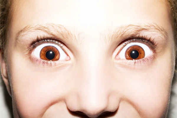 Macro Close up portrait of young girls brown eyes — Stock Photo, Image