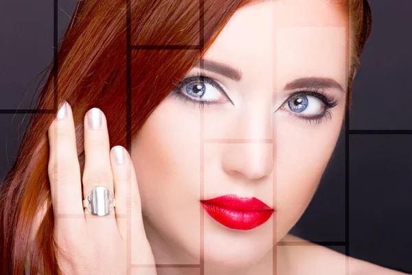 Retrato de mujer hermosa con anillo. Maquillaje perfecto. — Foto de Stock