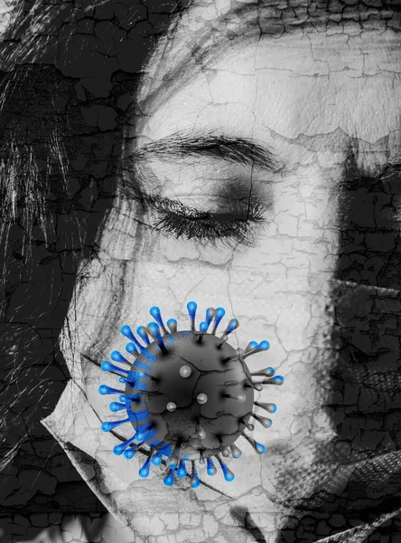 Cold, flu, virus, tonsillitis, respiratory disease, quarantine, epidemic concept. woman eye in blue mask protection. — Stock Photo, Image