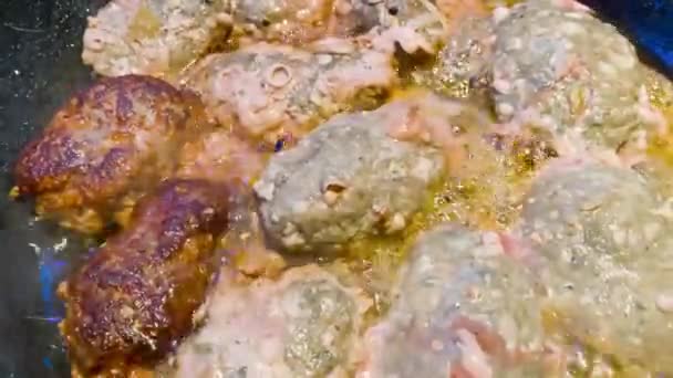 Der Prozess des Verbrennens des Schnitzels — Stockvideo