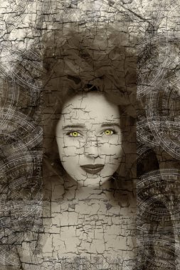 Güzel, genç bir model. Siyah beyaz efektli Muhteşem Kadın Suratı