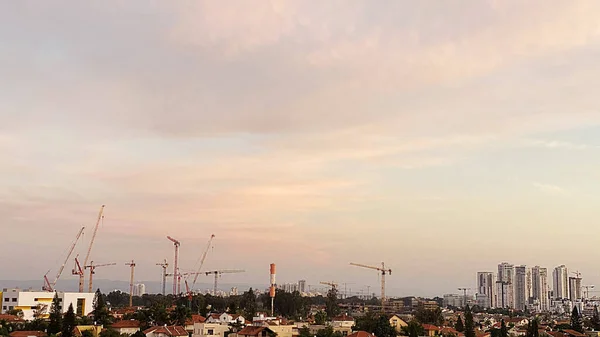 Guindastes Construção Industrial Construção Casas Foto Alta Qualidade — Fotografia de Stock