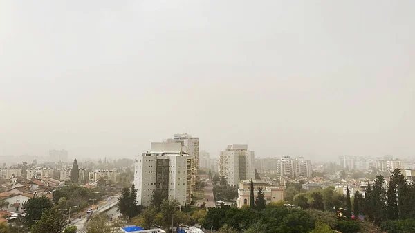 View from roof of building. Fog over the city. High quality 4k footage