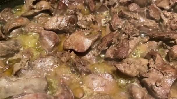 Chicken Liver Butter Liver Pate Cooking Process Slow Motion — Stock Video