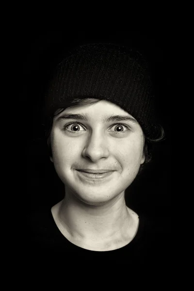 Portrait of a teen boy in a black cap — Stock Photo, Image