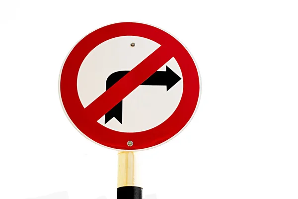 Road sign don't turn right on white background — Stock Photo, Image