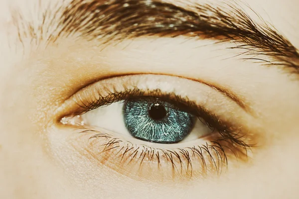 Проницательный взгляд красивый голубые глаза мальчика — стоковое фото