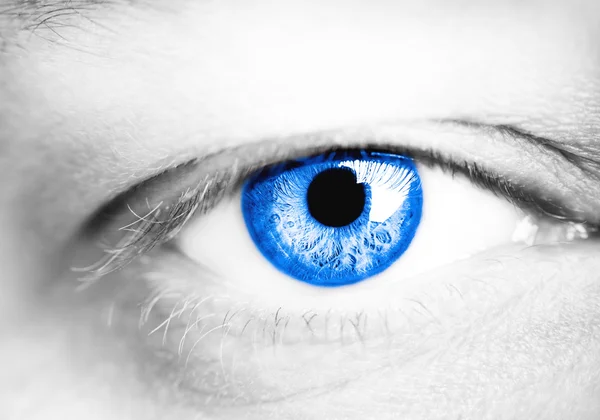 Bild des blauen Auges des Menschen aus nächster Nähe. — Stockfoto