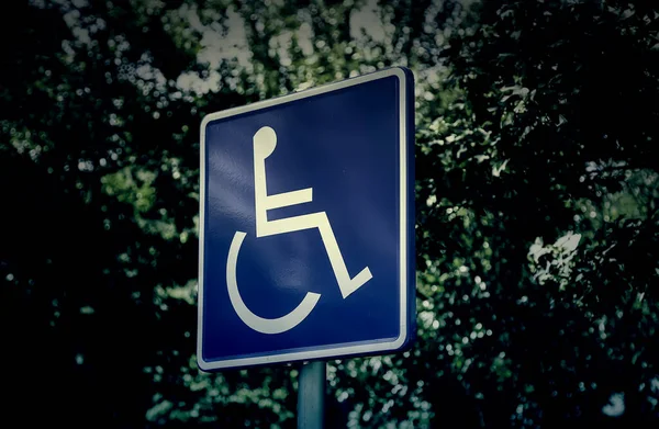 Pionowy Znak Dla Osób Niepełnosprawnych Szczegółowy Znak Informacyjny Udogodnienia Dla — Zdjęcie stockowe