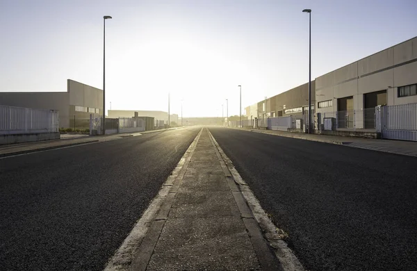 Industrial Estate Street Detail Fog Hot Day — Stock Photo, Image