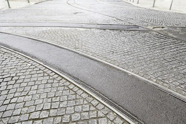 Vias of a tram in the city — Stock Photo, Image