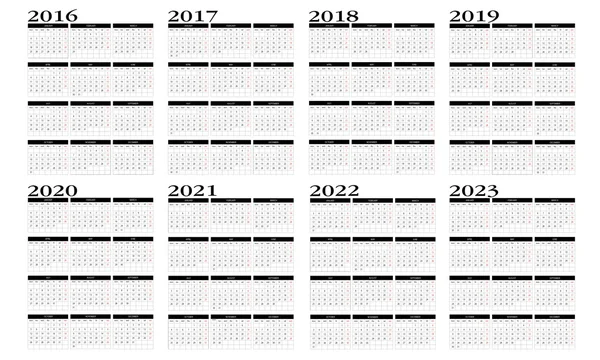 Kalendern 2016 till 2023 — Stock vektor