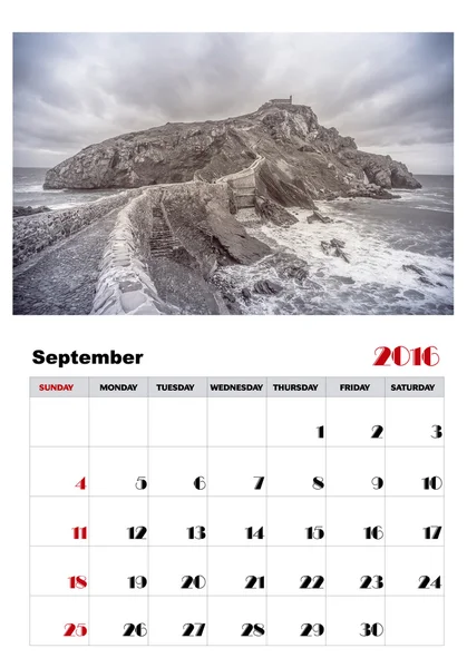 Kalender September 2016 — Stock vektor