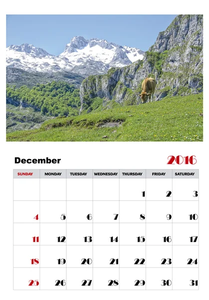 Ημερολόγιο Δεκεμβρίου 2016 — Διανυσματικό Αρχείο
