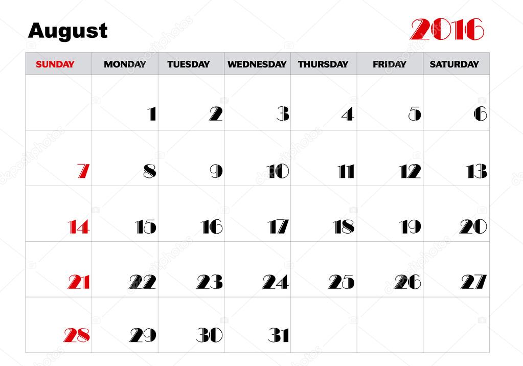 Calendar august 2016