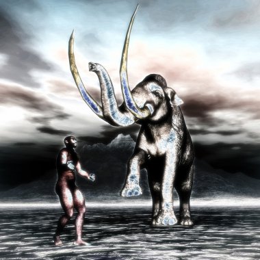 Mammoth with prehistoric man  clipart