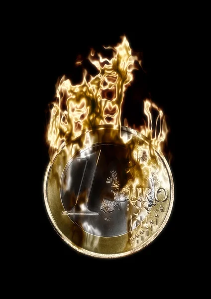 Visualizzazione digitale di un euro in fiamme — Foto Stock