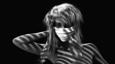 Maskeli bir kadının 3 boyutlu görüntüsü