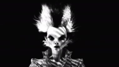 Maskeli gotik bir yüzün sanatsal 3 boyutlu animasyonu