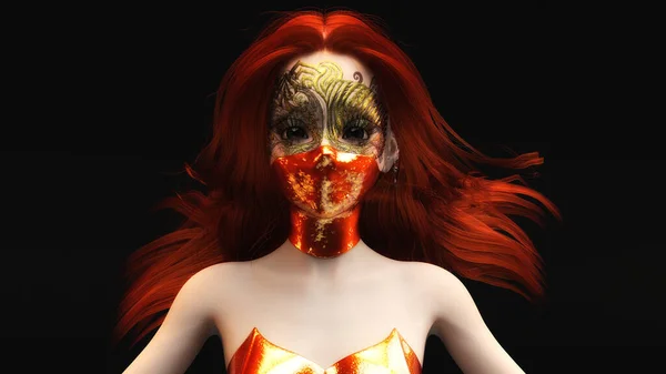 仮面をつけた女性のファンタジー顔の3Dイラスト — ストック写真