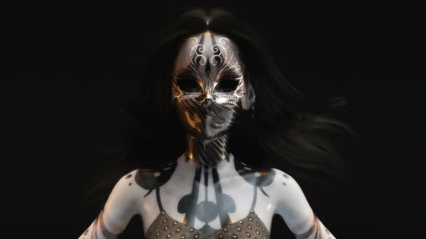 Animowane Renderowanie Kobiecej Twarzy Fantasy Maską — Wideo stockowe