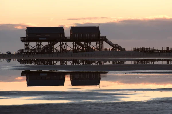 Západ Slunce Pláži Sankt Peter Ording Německu — Stock fotografie