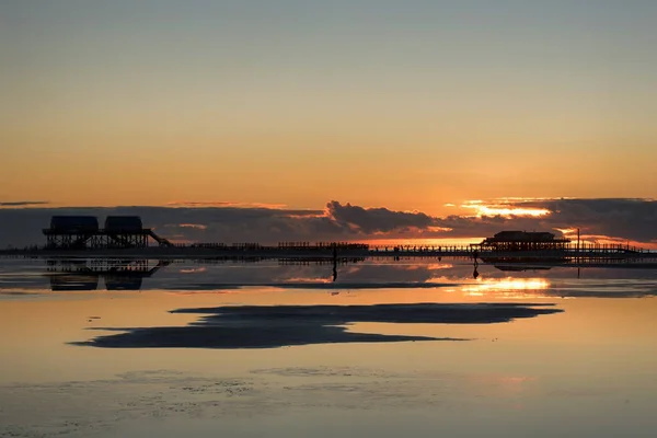 德国Sankt Peter Ording海滩的日落 — 图库照片