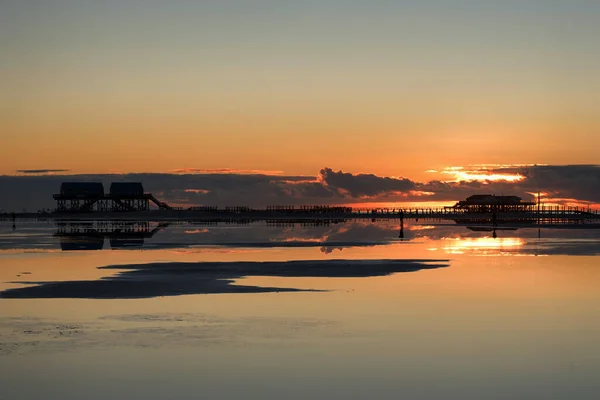 Západ Slunce Pláži Sankt Peter Ording Německu — Stock fotografie