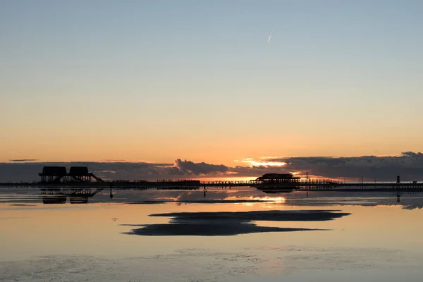 Západ Slunce Pláži Sankt Peter Ording Německu — Stock fotografie