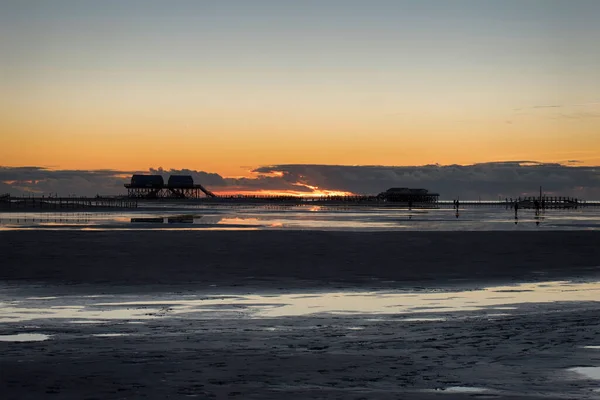 Západ Slunce Pláži Sankt Peter Ording Německu — Stock fotografie