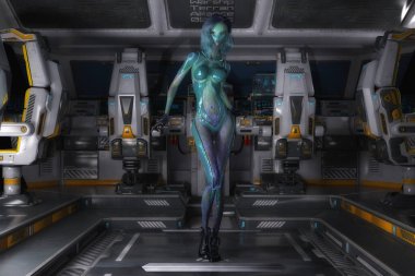 Bir bilim kurgu kadınının sanatsal üç boyutlu çizimi