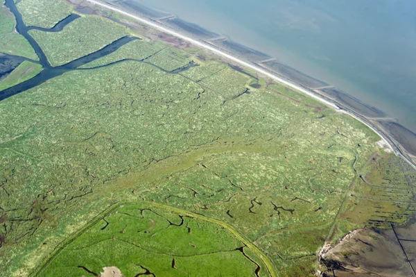 Vista aérea desde el Parque Nacional del Mar de Wadden Schleswig-Holstein —  Fotos de Stock