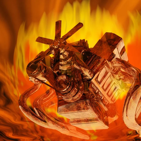 Ilustração digital de um motor em chamas — Fotografia de Stock